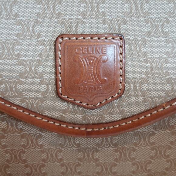 Authentic Celine Triomphe Logo Macadam Beige Crossbody Bag - Picture 11 of 16